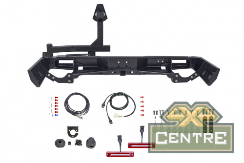 Бампер РИФ силовой задний Toyota Land Cruiser 76 2007+ с квадратом под фаркоп, калиткой и фонарями